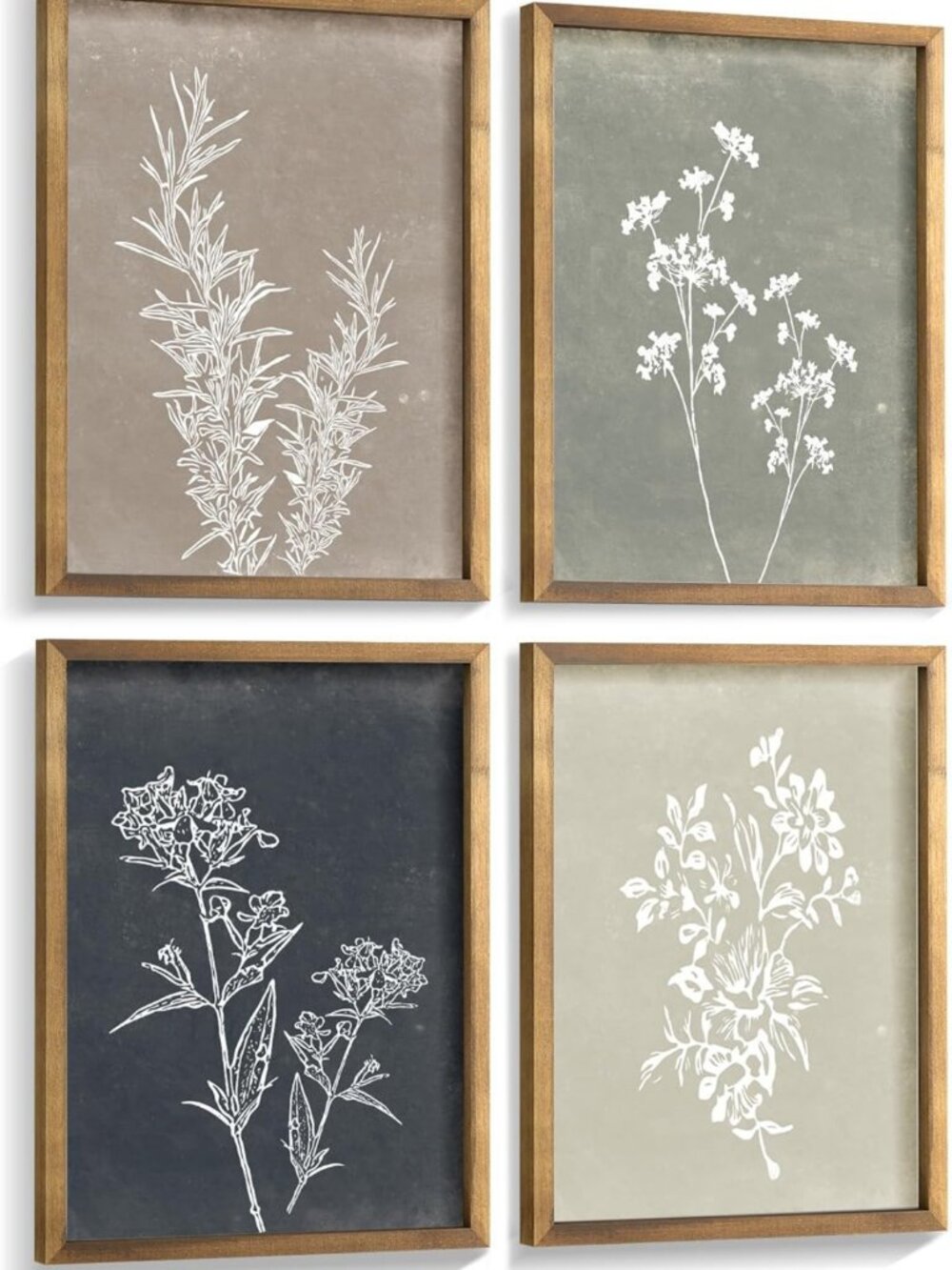 Boho Wall Art Set of 4 - Minimalist Botanical Prints for Rustic Farmhouse Decor